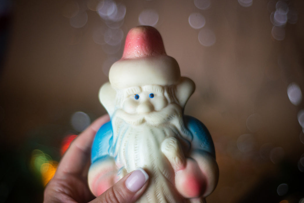 Vintage Santa Claus Rubber Figurine, Rustic Christmas