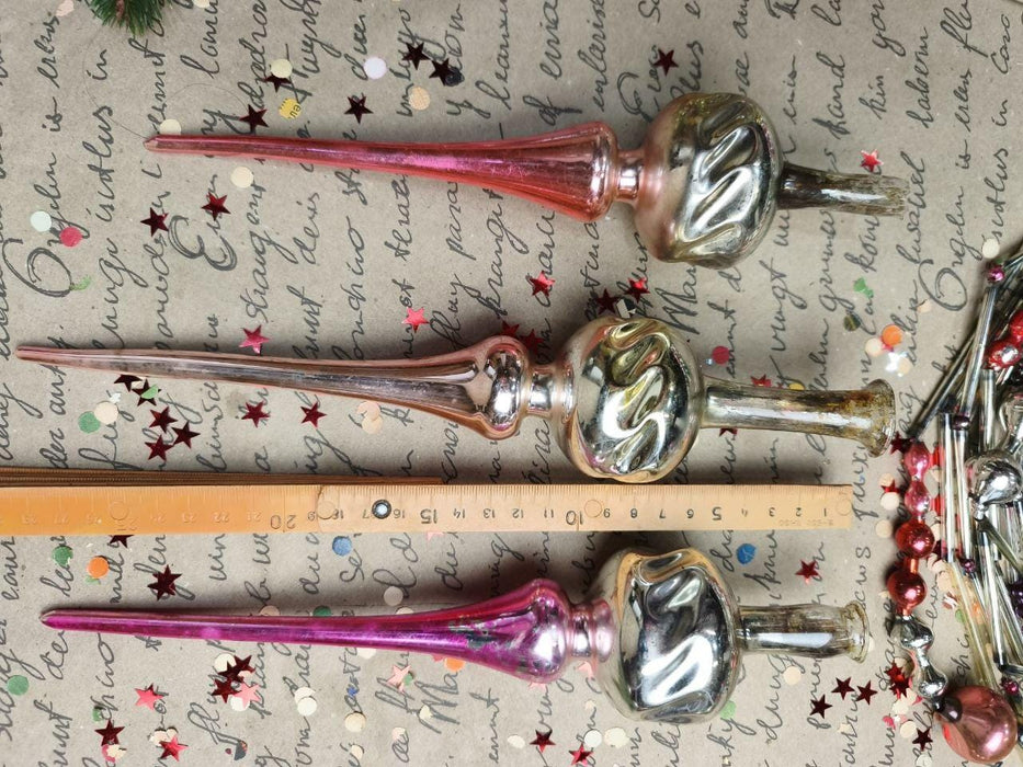 Vintage Silver & Pink Glass Christmas Tree Topper – 1960s
