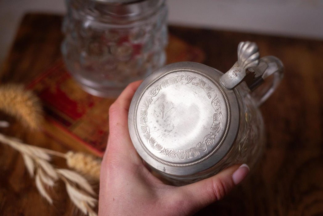 Vintage German Glass Beer Stein with Metal Lid Classic Barware Tankard