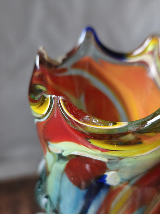 Murano Style Glass Vase, Hand Blown Colorful Mid Century Art Vase Decor