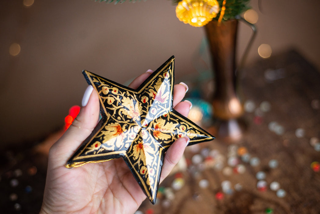 Vintage Wooden Star Ornament, Hand Painted German