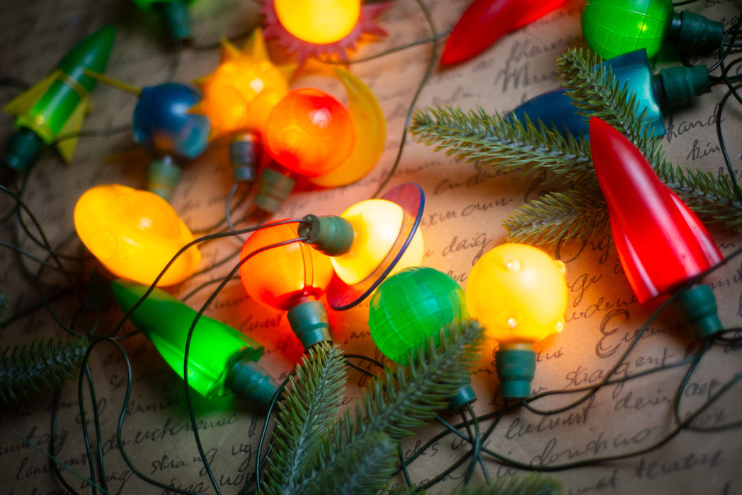 Vintage Space Christmas Lights, Rocket Tree Garland, Working Retro Christmas String Lights