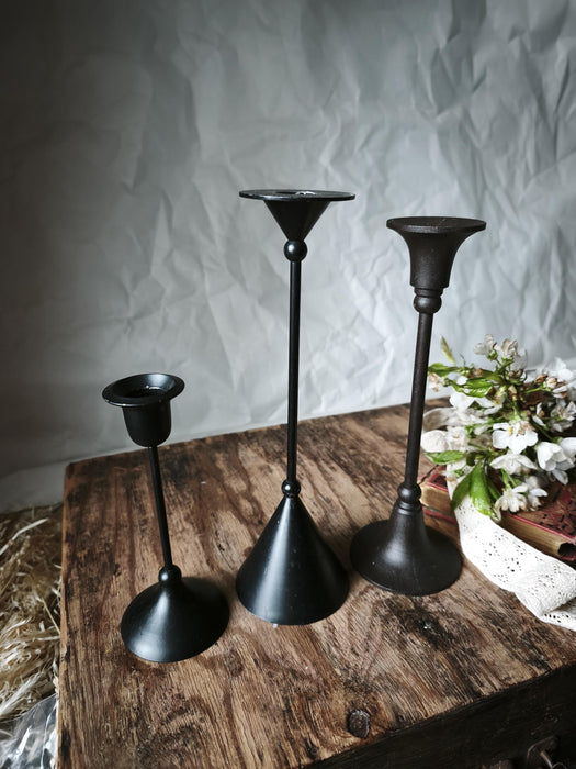 Black Metal Candle Holders, Minimalist Gothic Candlesticks, Moody Home Decor
