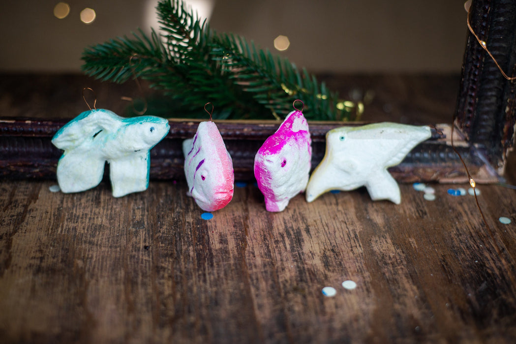 Vintage Fish Christmas Ornaments, Styrofoam Xmas Tree