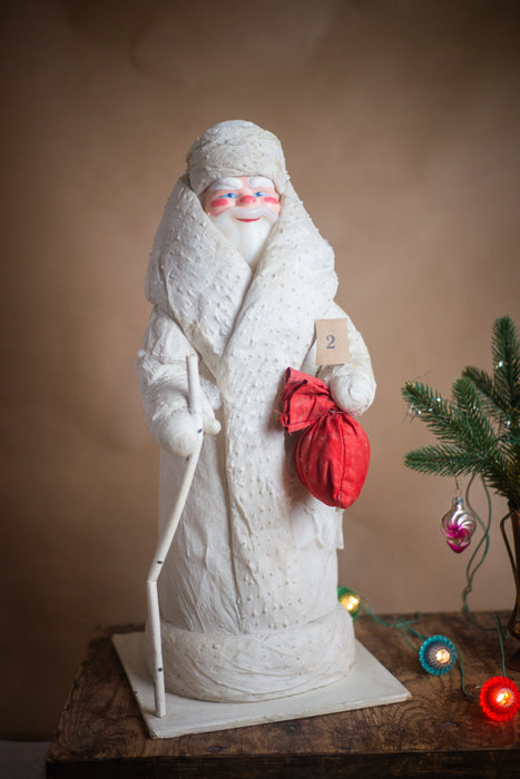 21" Spun cotton vintage Santa Claus figurine in a white coat
