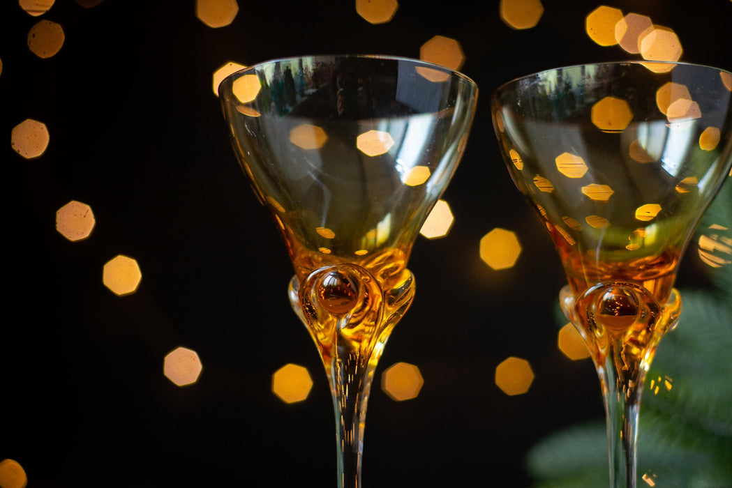 Vintage Amber Stemware Pair – Mid-Century Barware