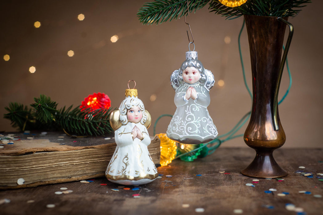 Vintage Glass Angel Ornament, White Christmas Tree