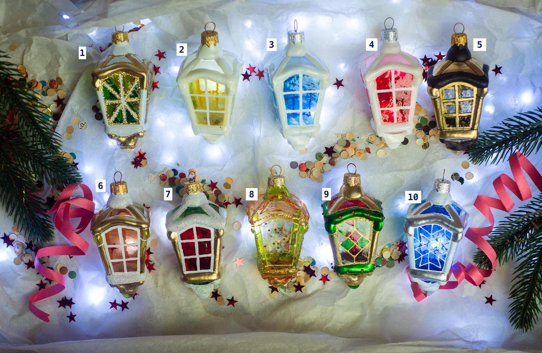 Christmas lantern glass ornament, Rustic Xmas tree