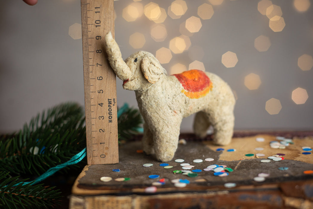 Antique Spun Cotton Elephant Ornament, Primitive