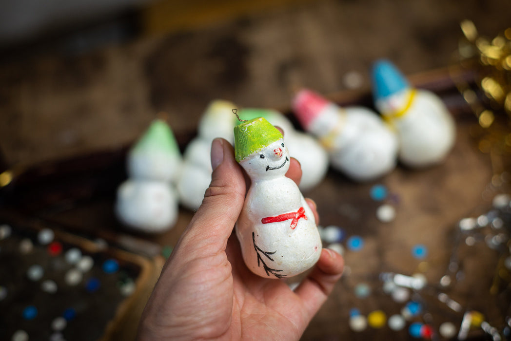 1960s Foam Plastic Snowman Ornaments, Soviet Retro