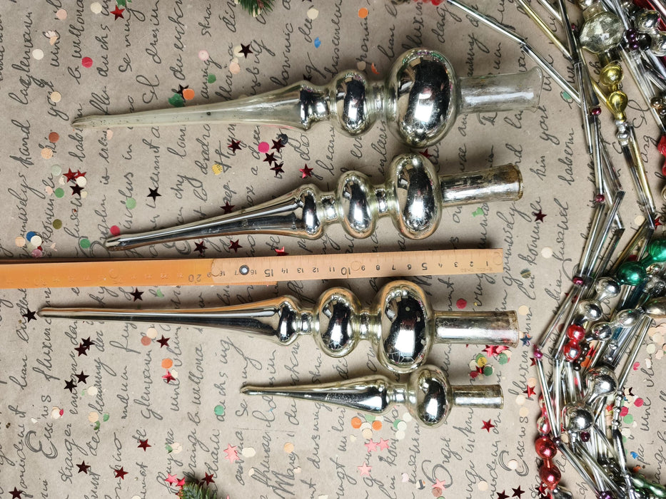 Vintage Silver Beaded Glass Tree Toppers – 1960s