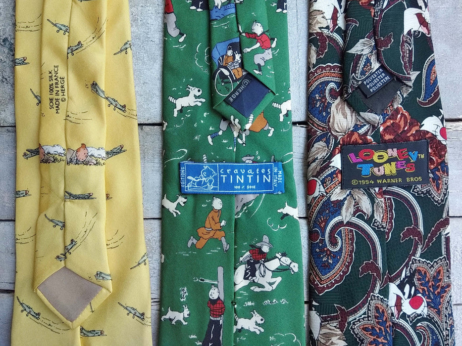 Vintage Cartoon Necktie Collection, 90s Novelty Silk Tie, Geek Chic Mens Fashion