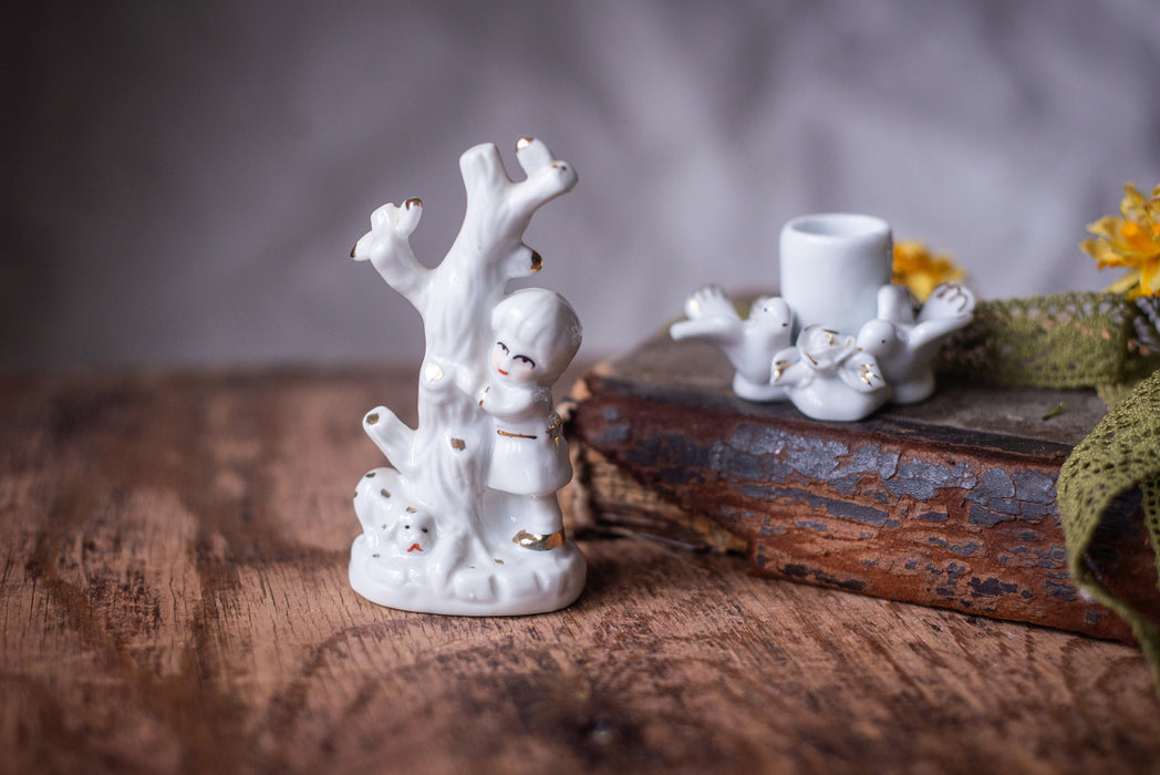 Vintage White Porcelain Angel Candleholder with Doves, Germany