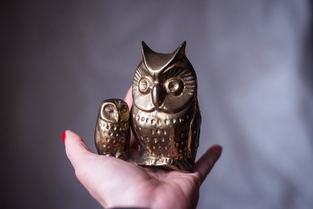 Vintage Brass Animal Figurines, European Owl Goose Horse Figurine