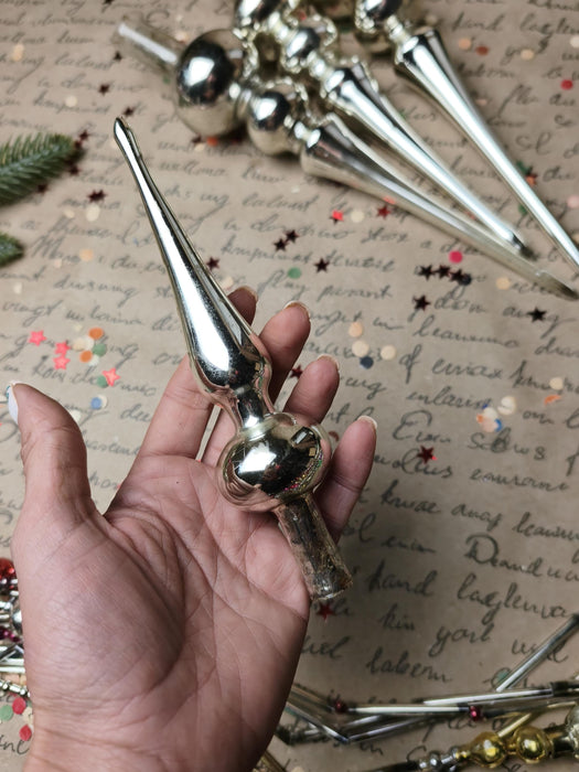 Vintage Silver Beaded Glass Tree Toppers – 1960s