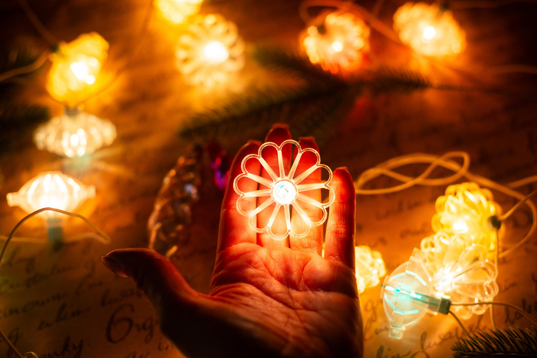 Vintage Flower Christmas Lights, Retro Christmas Tree Garland, Working Christmas String Lights