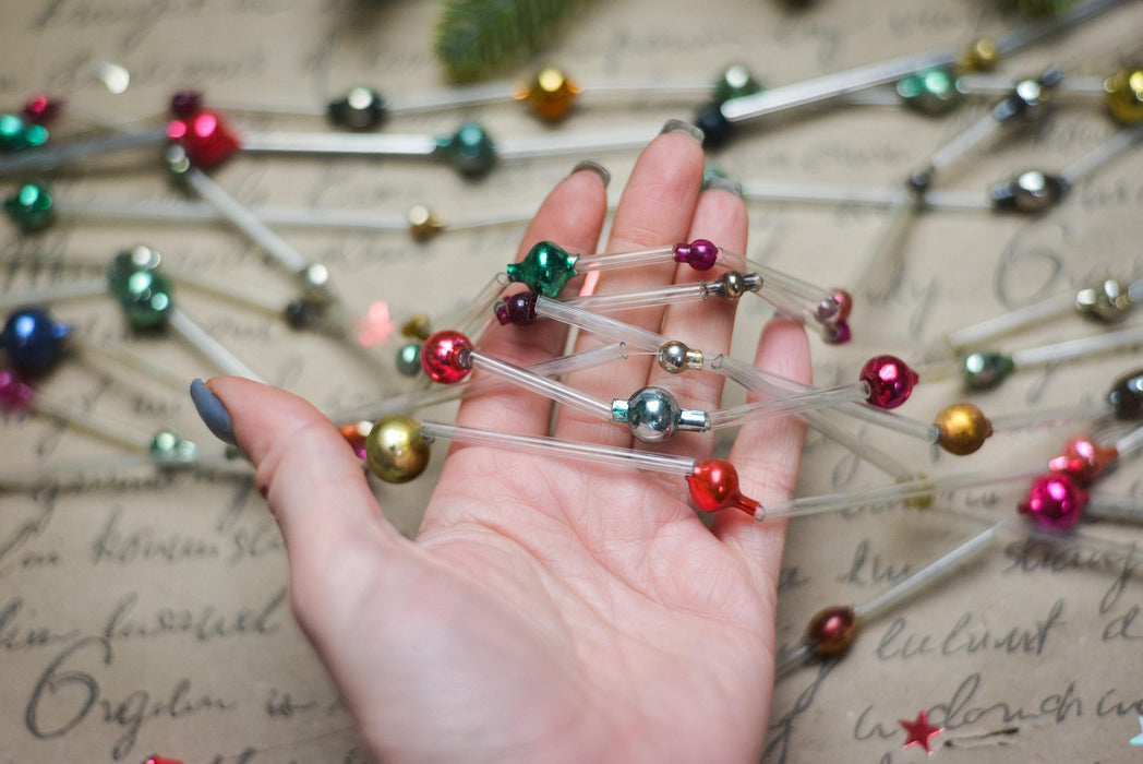 Vintage Bugle Bead Garland, Soviet Glass Garland 1970s