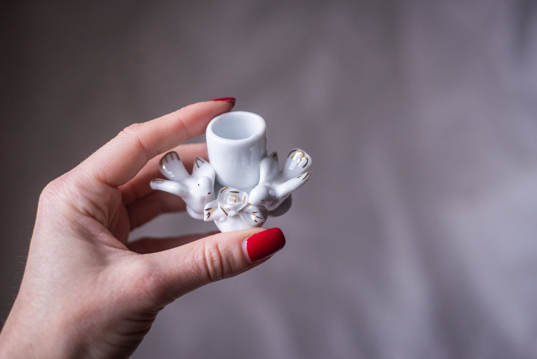 Vintage White Porcelain Angel Candleholder with Doves, Germany