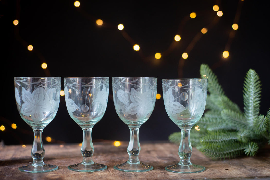 1970s Etched Crystal Wine Glasses – Set of 2
