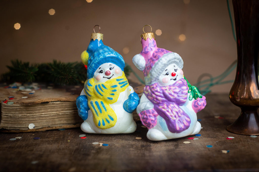 Hand-Painted Snowman Glass Christmas Ornaments