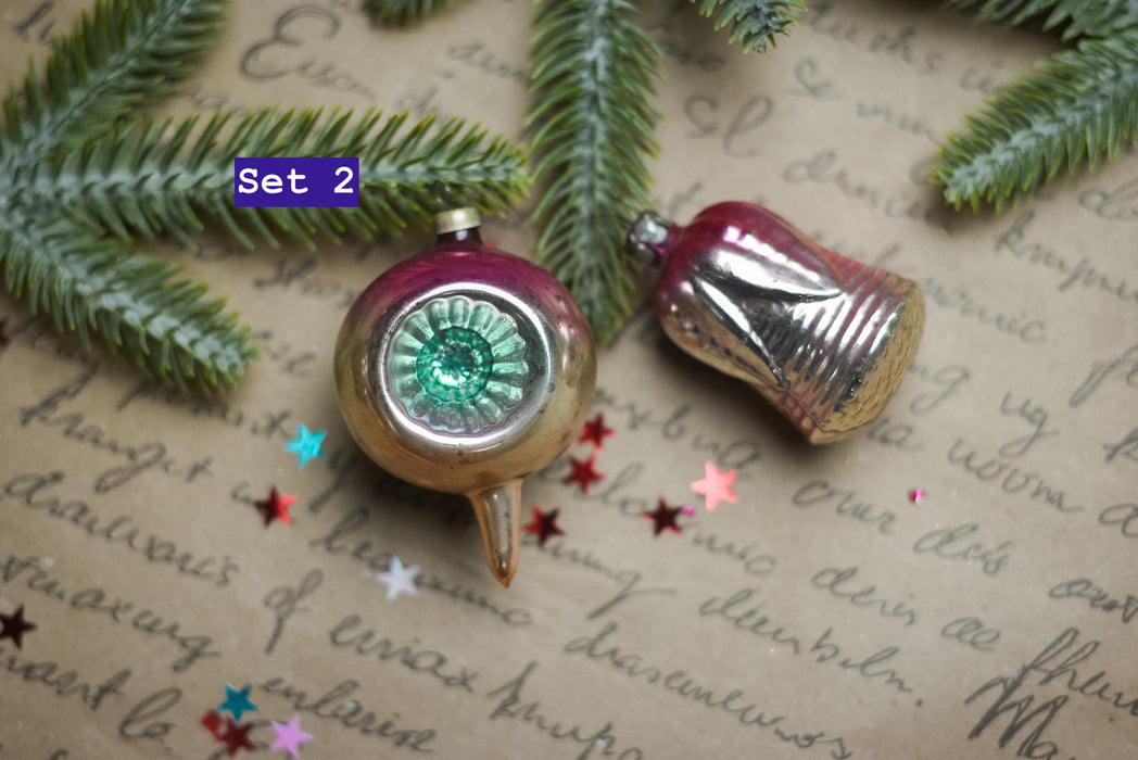 Rainbow Vintage Glass Christmas Ornaments – 1970s Boho Xmas Set (3–12 pcs)