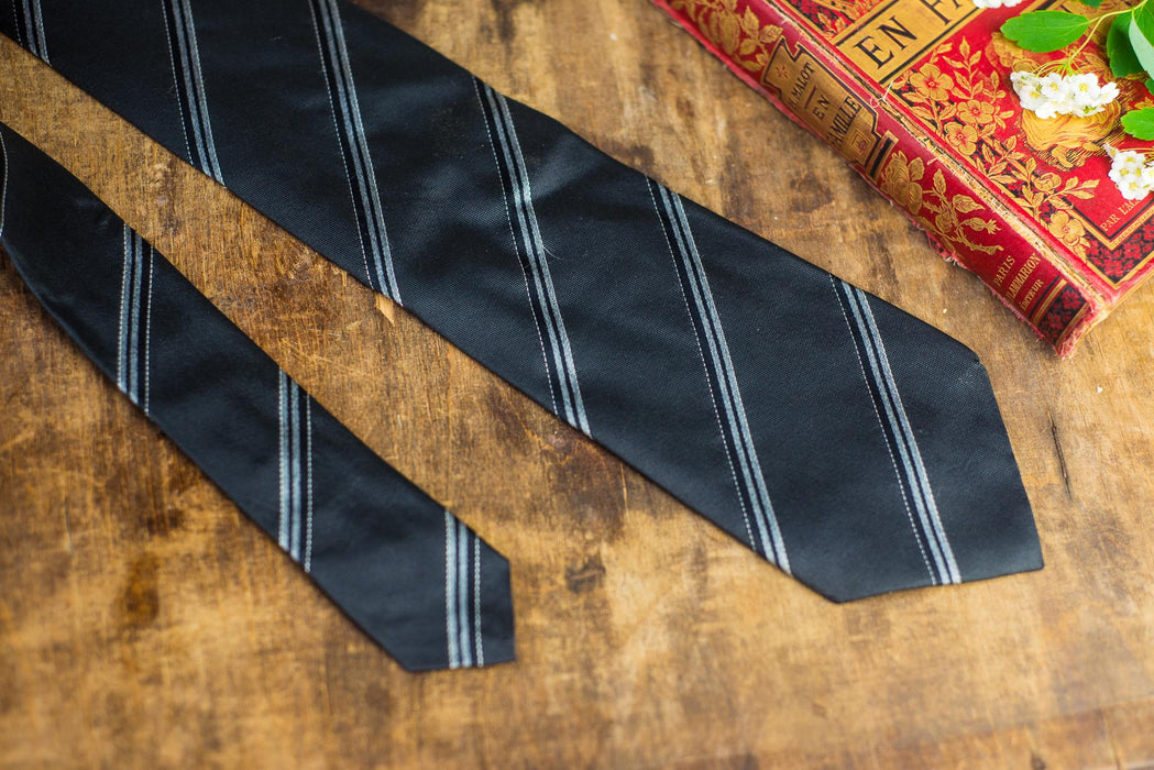 Vintage Designer Silk Neckties, Black Gray Silver Tie Collection, Formal Menswear