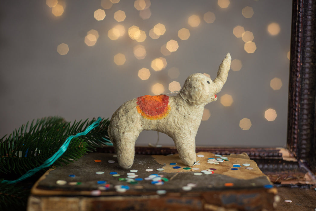 Antique Spun Cotton Elephant Ornament, Primitive