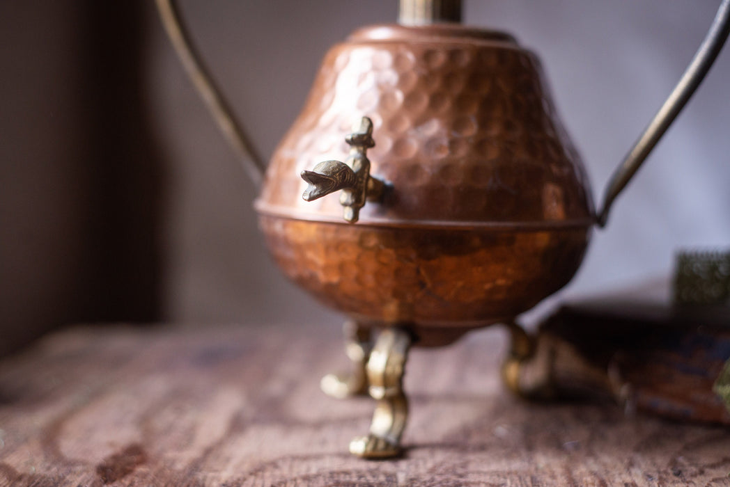 Vintage brass pitcher, metal water jug, rustic metal flower vase,
