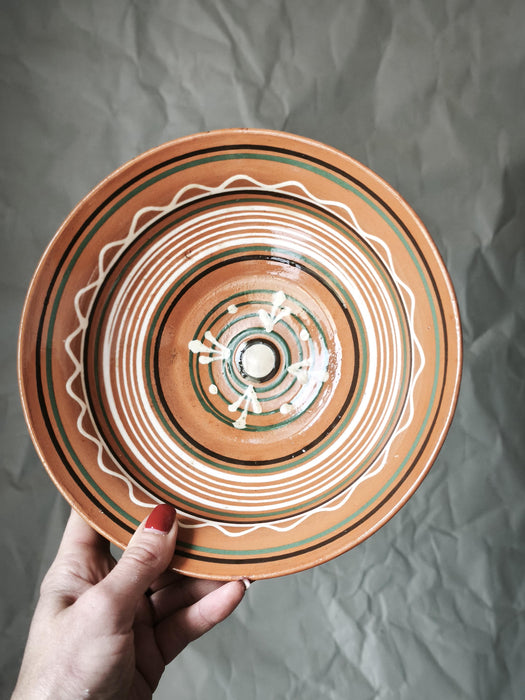 Vintage Ceramic Bowl - Rustic Serving Dish With Hand-Painted Folk Art Pottery