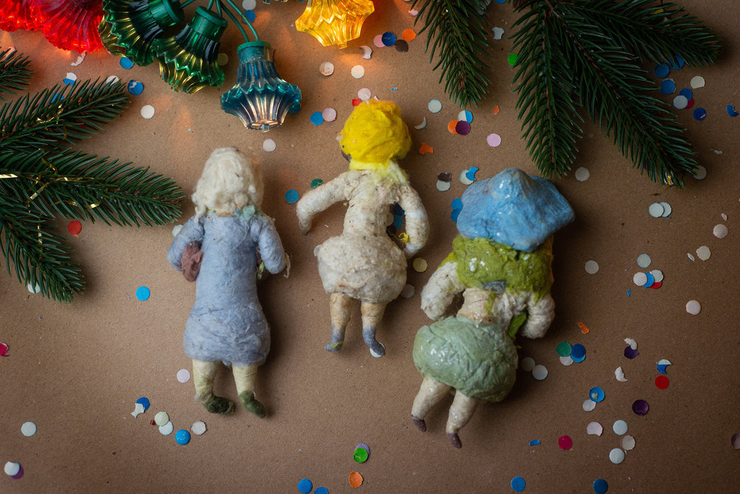 Spun cotton antique Christmas ornaments, girl figurine Xmas tree decoration, collectible
