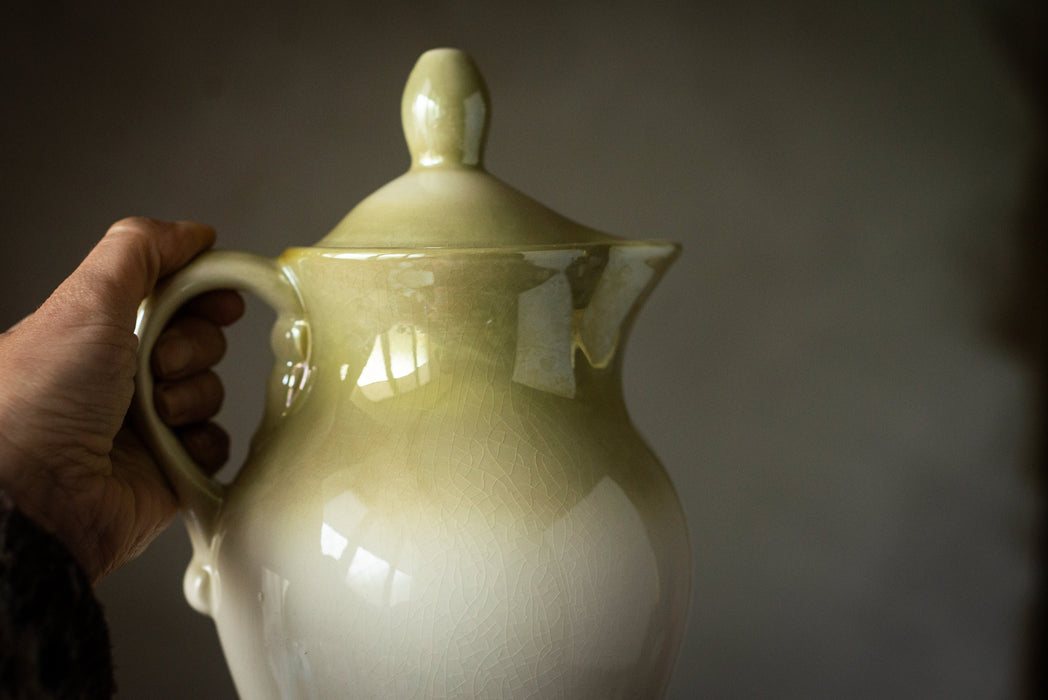 Vintage ceramic pitcher, Pottery milk jug with lid,  lidded carafe, Water or tea jug, Ceramic dinnerware