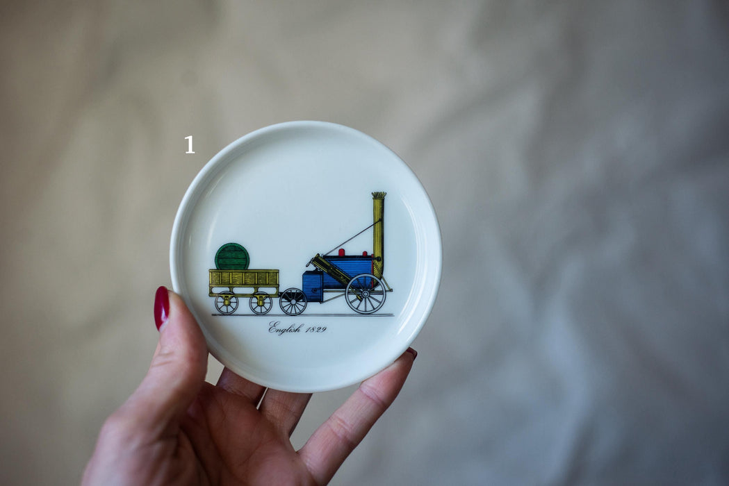 Vintage Train Plates – Retro Snack Plates Set | Mid Century Porcelain Dishware