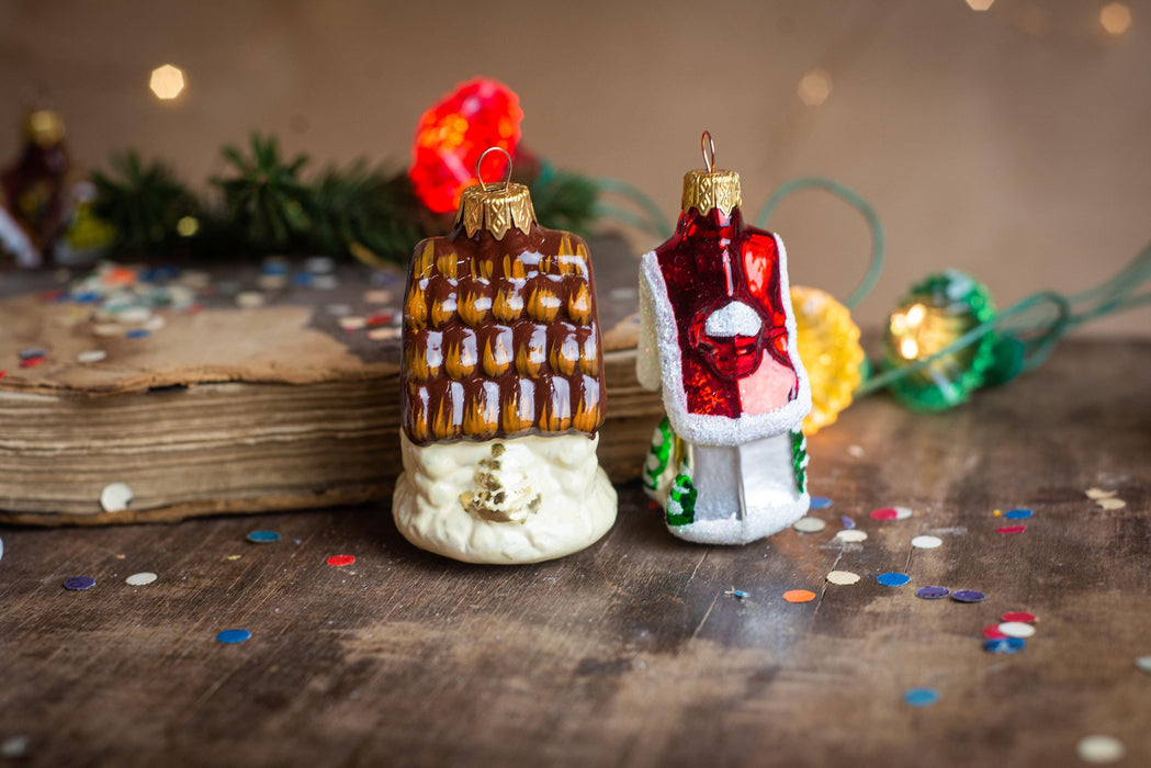 Vintage Gingerbread House Glass Ornament, Hand Painted