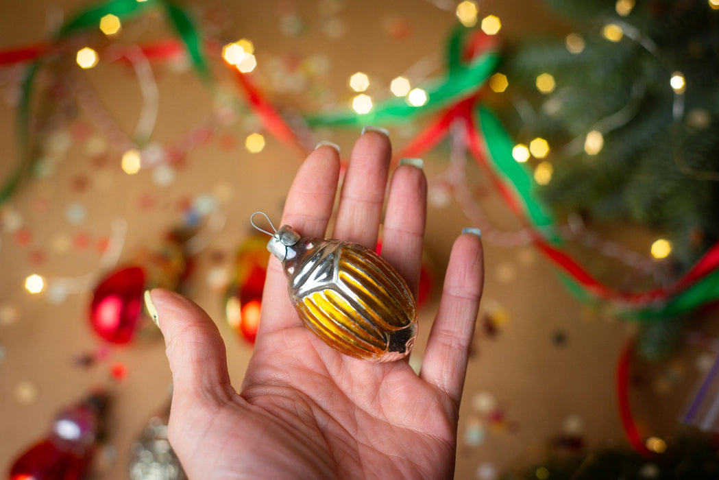 Vintage Glass Beetle Ornament, Retro Ladybug Christmas