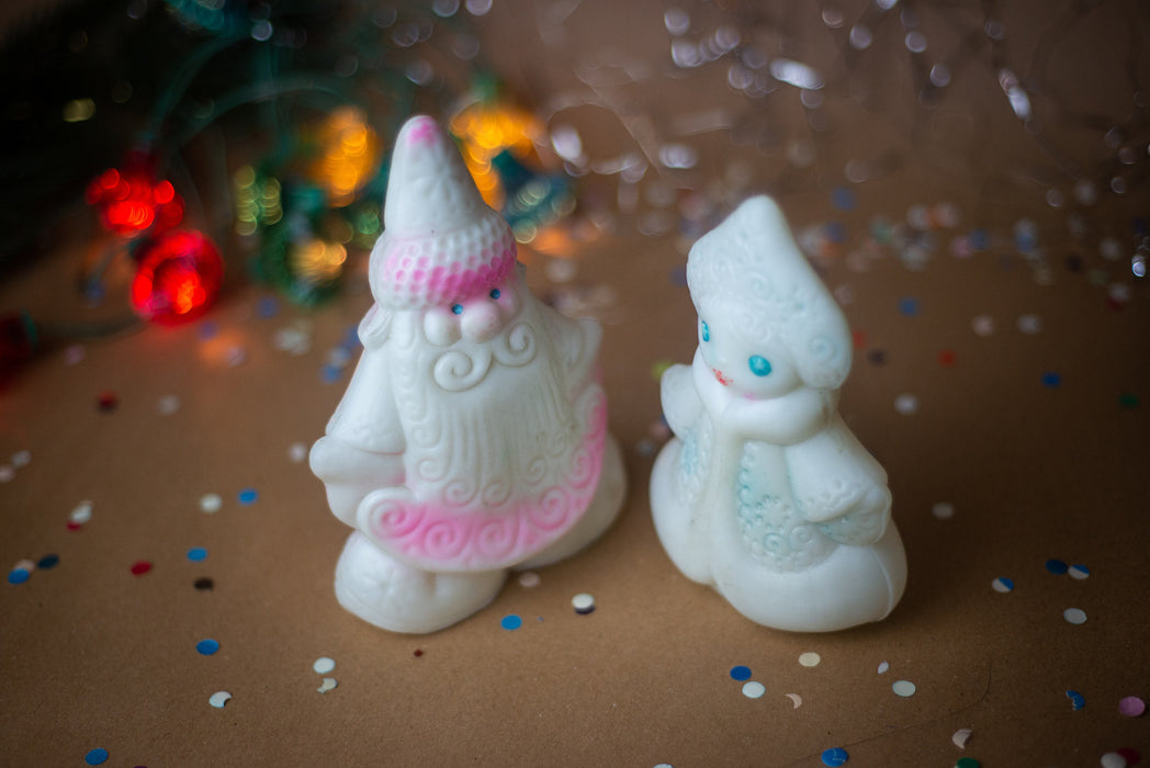 Vintage Santa and Snow Maiden Figurines, Christmas Home
