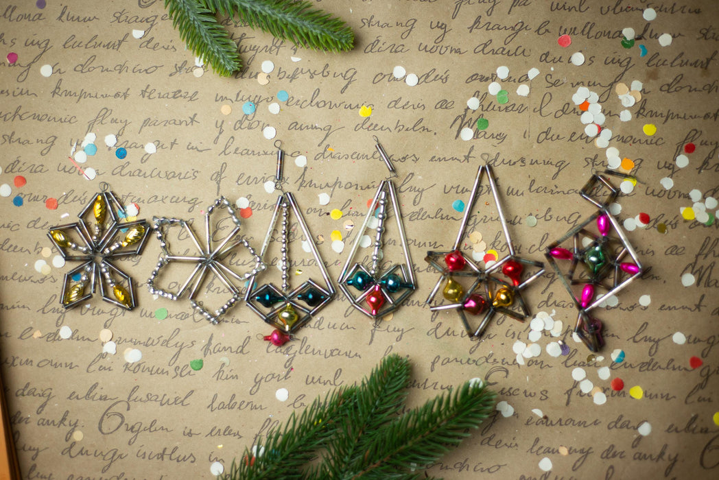 Vintage Geometric Glass Ornaments – Set of 5