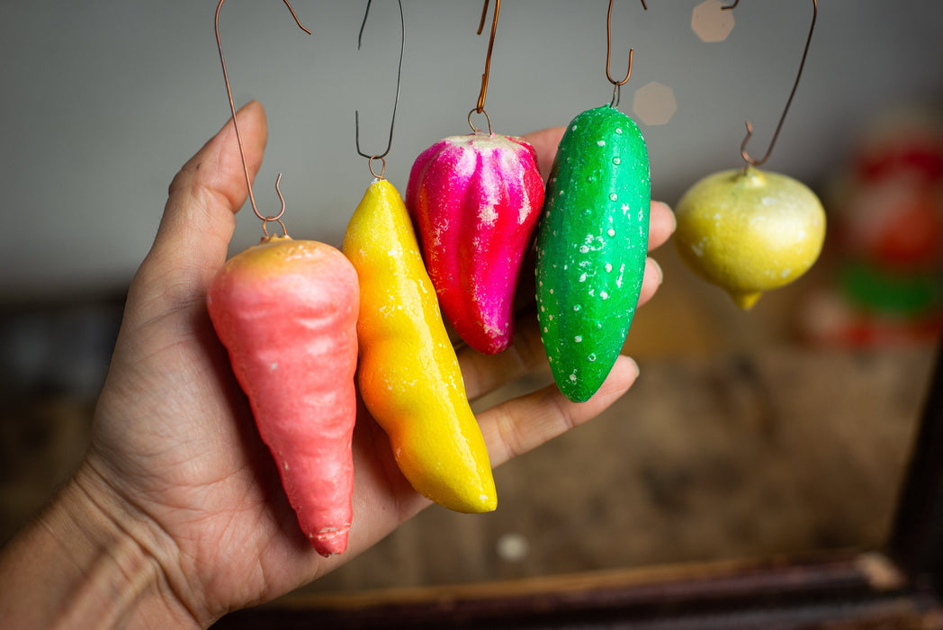 Vintage Vegetable Christmas Ornaments, 1970s Shatterproof