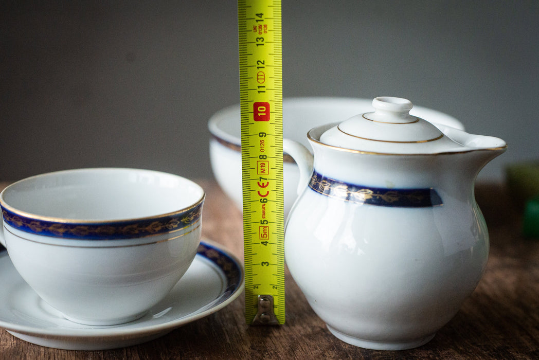 Vintage Porcelain Tea Set with Cobalt Band, 1960s Soviet China Tea for One