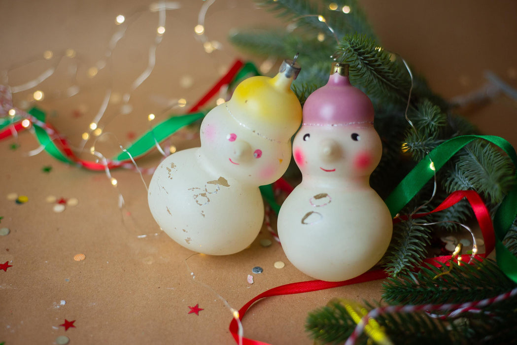 Vintage Glass Snowman Ornament, 1970s Rustic Christmas