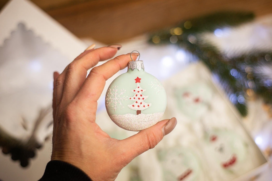 Set of 6 glass Christmas ornaments, cute Xmas tree hanging decorations
