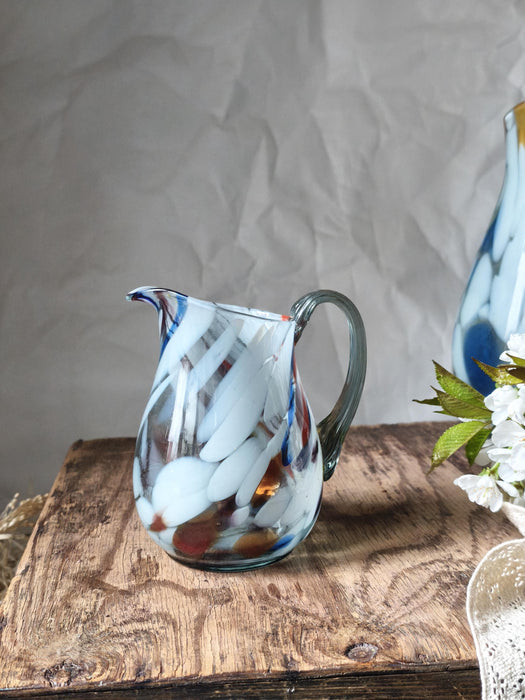 Murano Style Glass Pitcher, Hand-Blown 1970s Colorful Jug Vase In