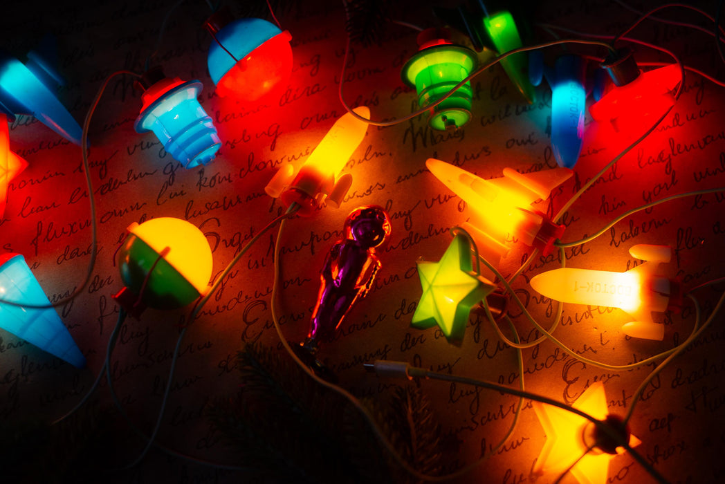 Vintage Space Christmas Lights, Rocket Tree Garland, Working Retro Christmas String Lights