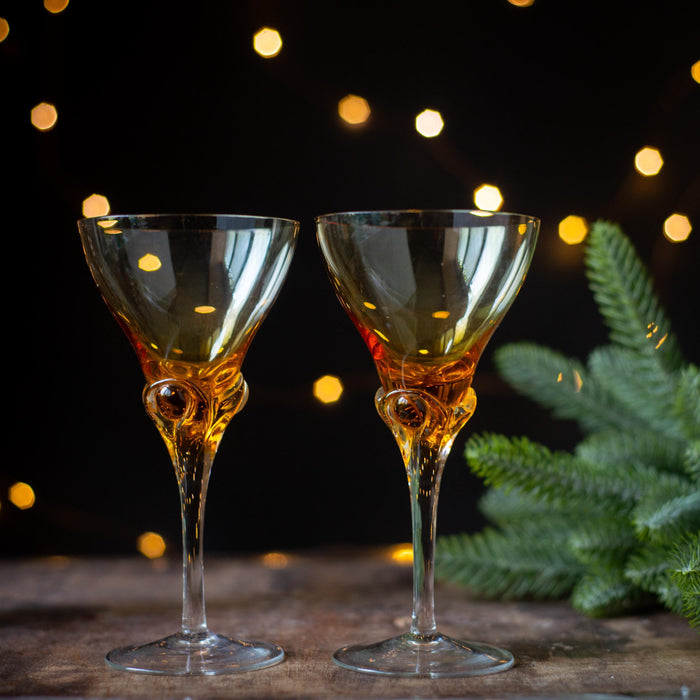 Vintage Amber Stemware Pair – Mid-Century Barware