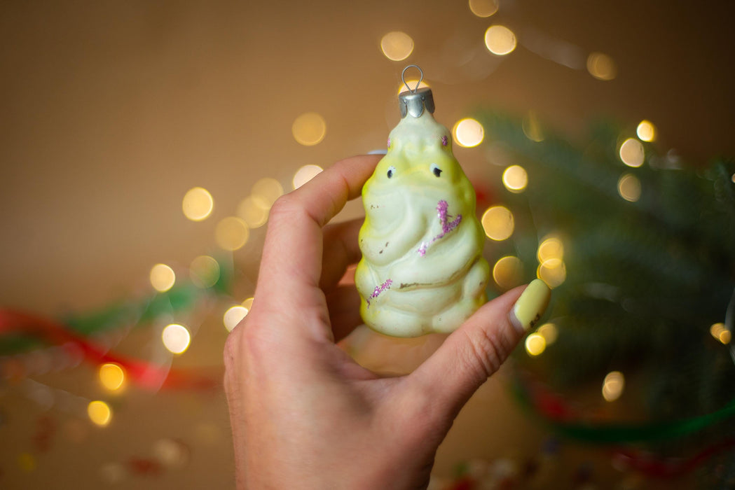 Vintage Green Glass Frog Ornament, 1970s