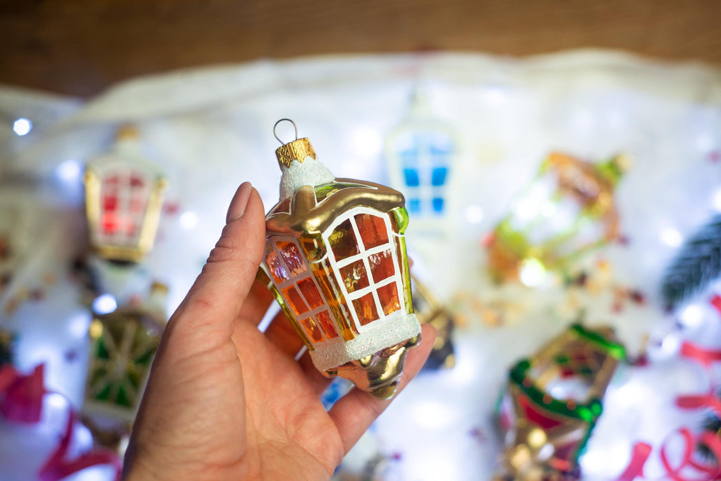 Christmas lantern glass ornament, Rustic Xmas tree