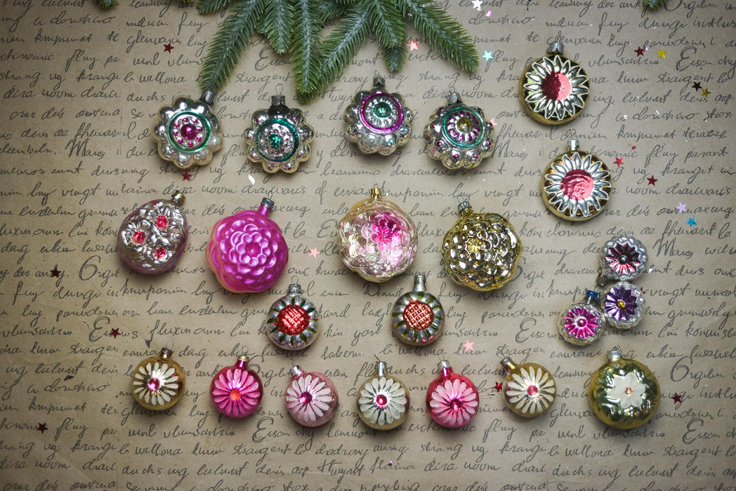 Vintage Glass Flower Christmas Ornaments, 1960s