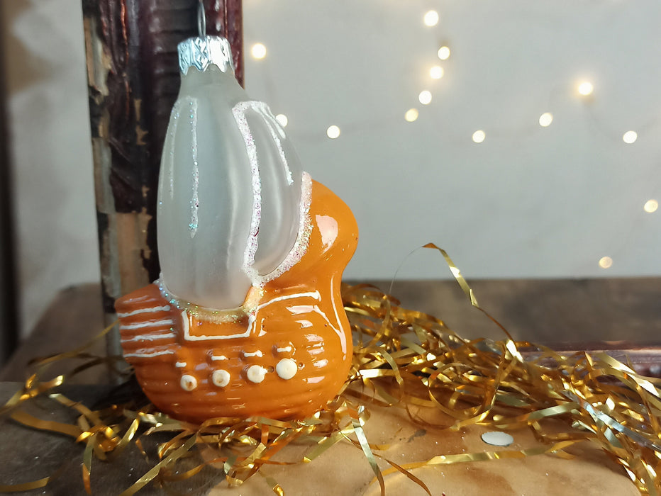 Glass Ship Christmas Ornament with Frosted Sails