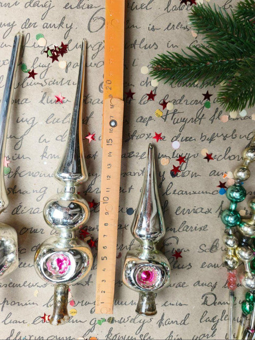 Vintage Silver Indent Glass Christmas Tree Topper – 1970s