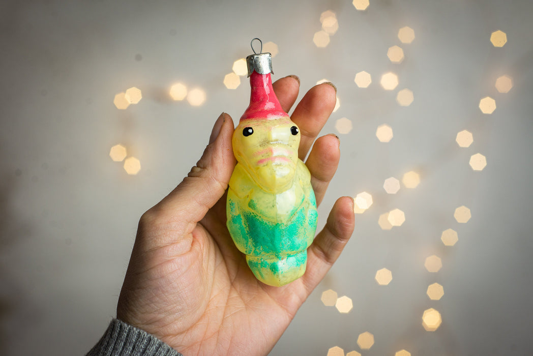 Vintage Gena Crocodile Glass Christmas Ornament - 1950s