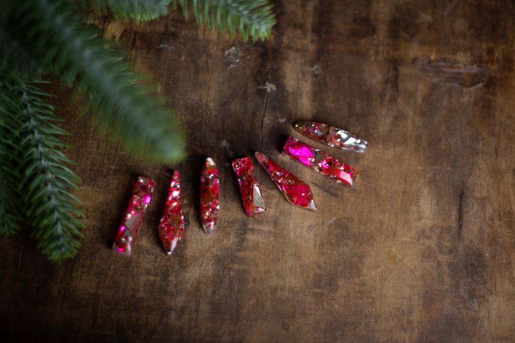Boho Mosaic Christmas Ornaments, Iridescent Red Glass